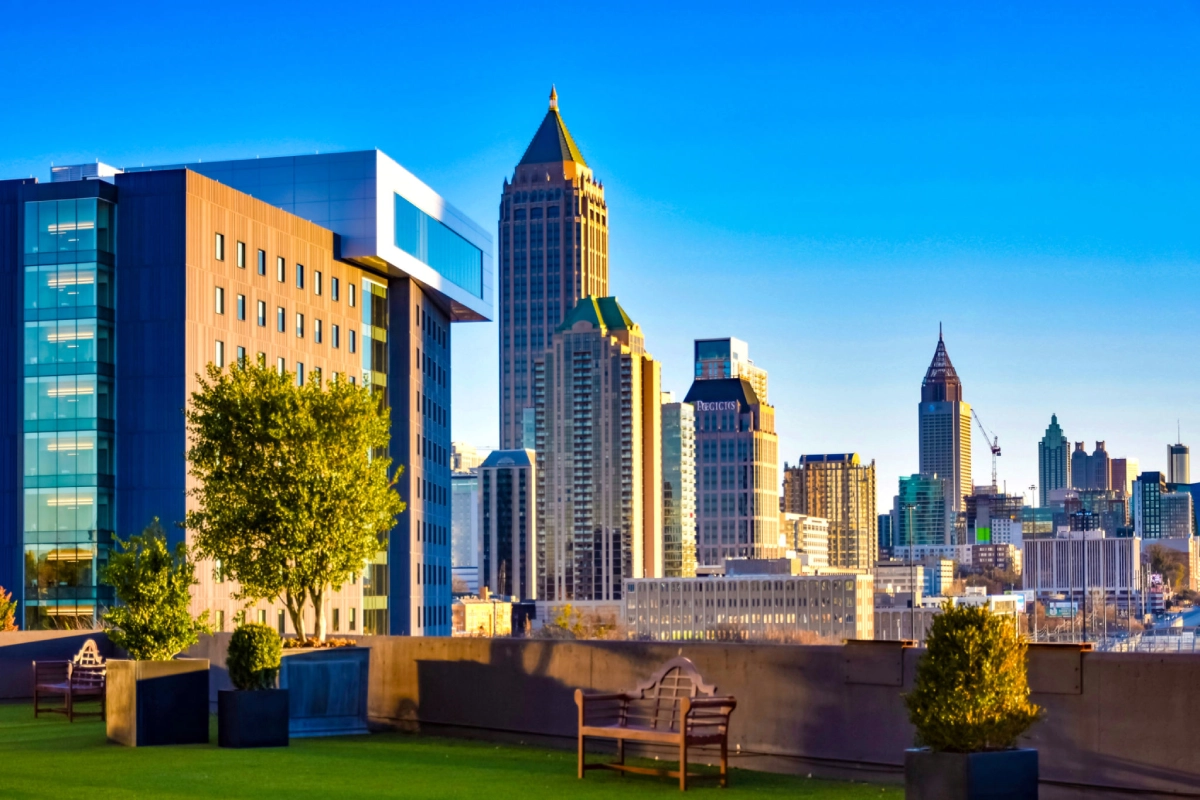 Skyscrapers under clear blue sky